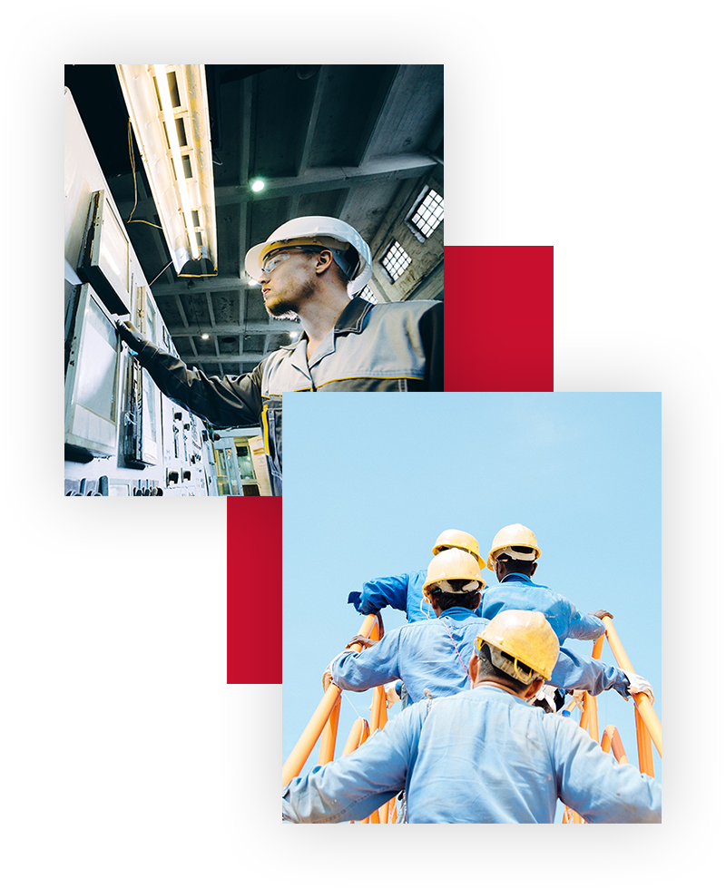 Raggruppamento di immagini di operai al lavoro