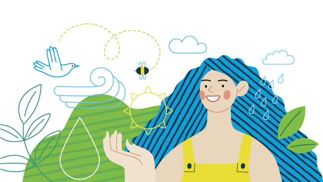 AGSM AIM presenta il Report di sostenibilità 2023, fumetto di donna nella natura